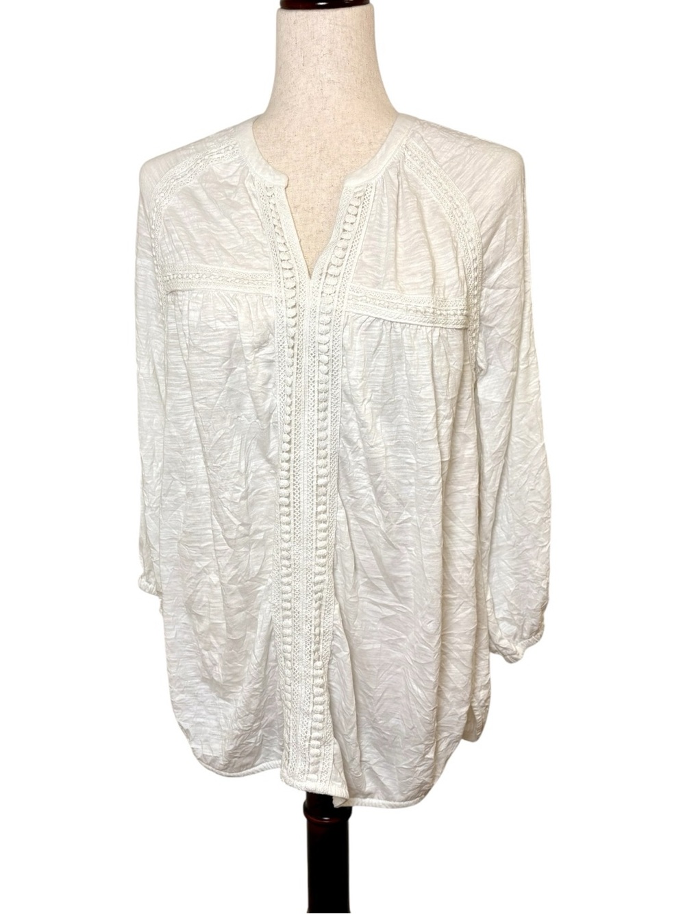 Sundance White Embroidered Peasant Blouse Boho Romantic Tunic Medium